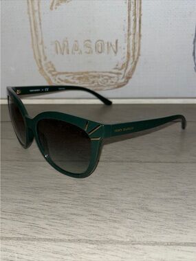 Tory Burch Dark Green Cat-Eye Sunglasses with Gold Accents